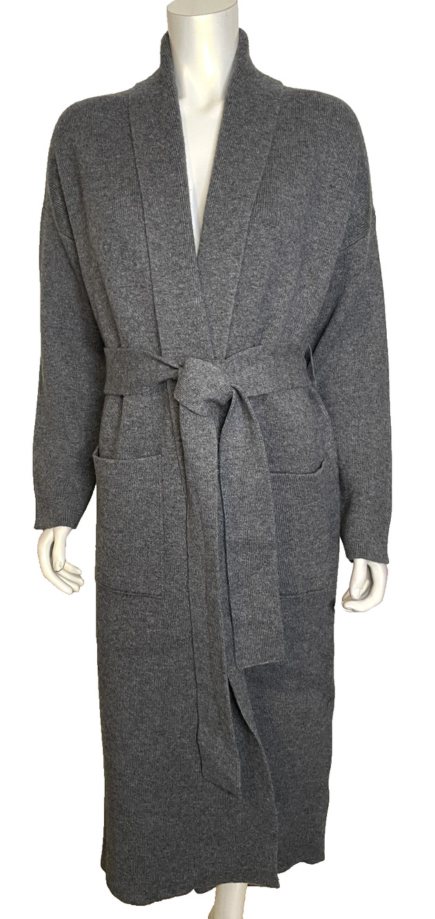 Naadam Granite Gray Lux Merino Cashmere Tie Waist Coat S NWT Sweater Duster Tie